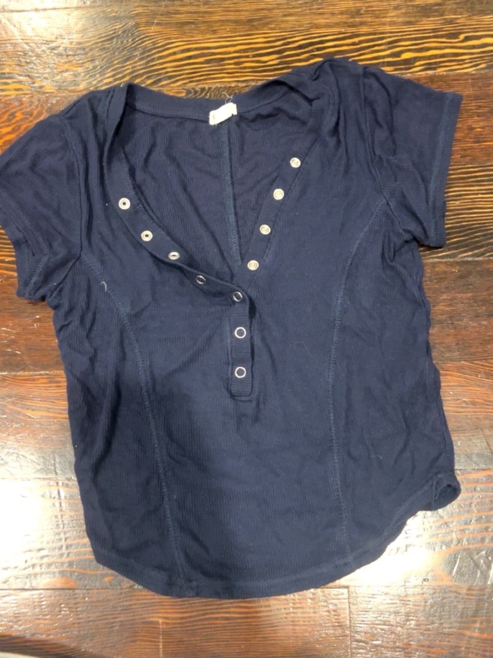 Garage Navy Short Sleeve Snap Henley Tee
